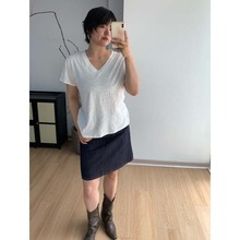 FishCake 大码微胖竹节棉V领短袖T恤基础正肩休闲速干透气上衣女