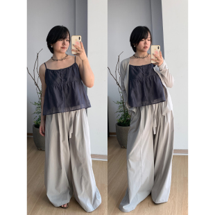 套装 FishCake大码 阔腿宽松休闲长裤 开衫 女 微胖秋日慵懒风浅灰长袖