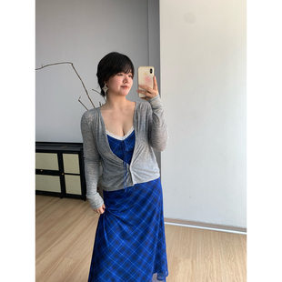 大码 连帽开衫 FishCake 微胖灰色薄款 女 上衣夏日百搭防晒长袖 小衫