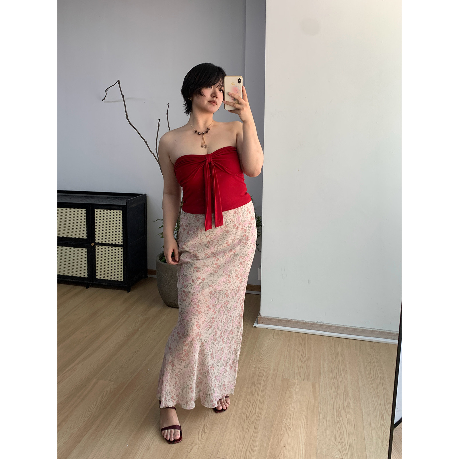 【清仓特价8折】微胖粉色印花法式鱼尾裙温柔风修身半身裙女胖MM2