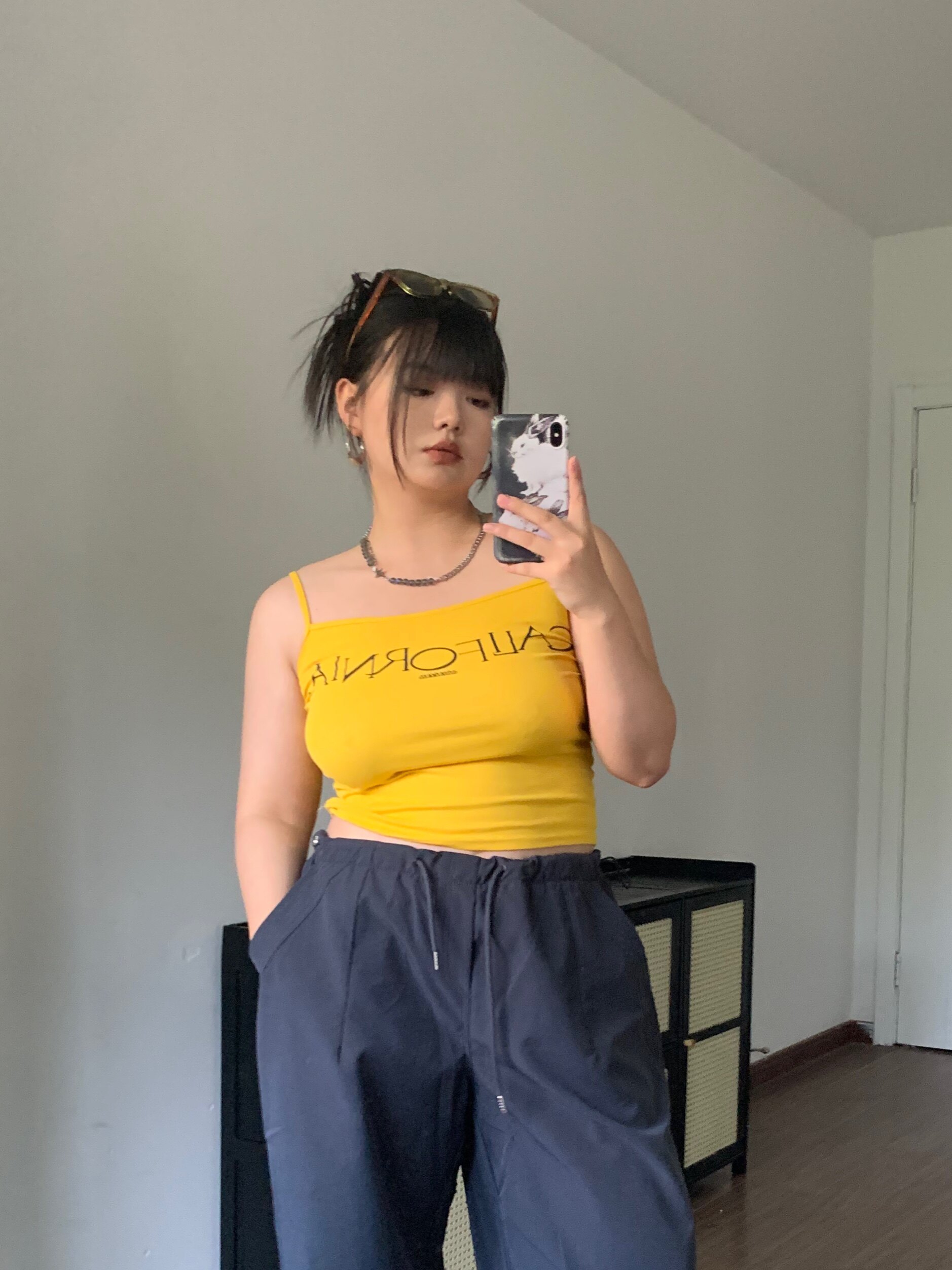 FishCake大码街头美式微胖字母印花吊带背心女内搭显瘦外穿胖mm