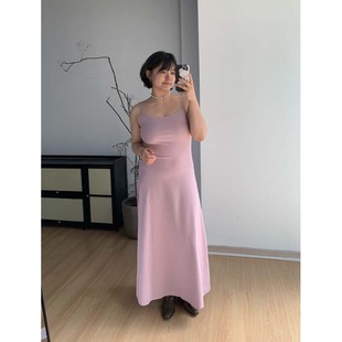 胖MM FishCake大码 微胖 粉色修身 抹胸连衣裙针织吊带长裙女夏季