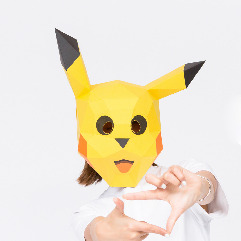 创意纸模diy皮卡丘cos头套面具男女通用手工diy幼儿园化装舞会派对