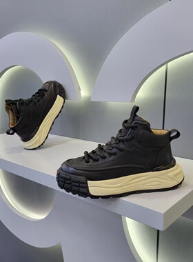 男鞋2025新款黑色高帮厚底增高休闲运动鞋潮鞋棉鞋加绒冬季防滑