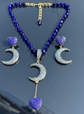 欧美复古海蒂道斯品牌HD打标重工蓝色宝石时尚个性气质女项链