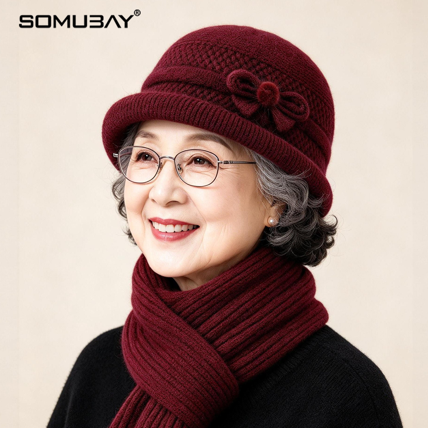 中老年女士红色针织毛线帽加绒保暖防寒妈妈帽秋冬户外老人奶奶帽