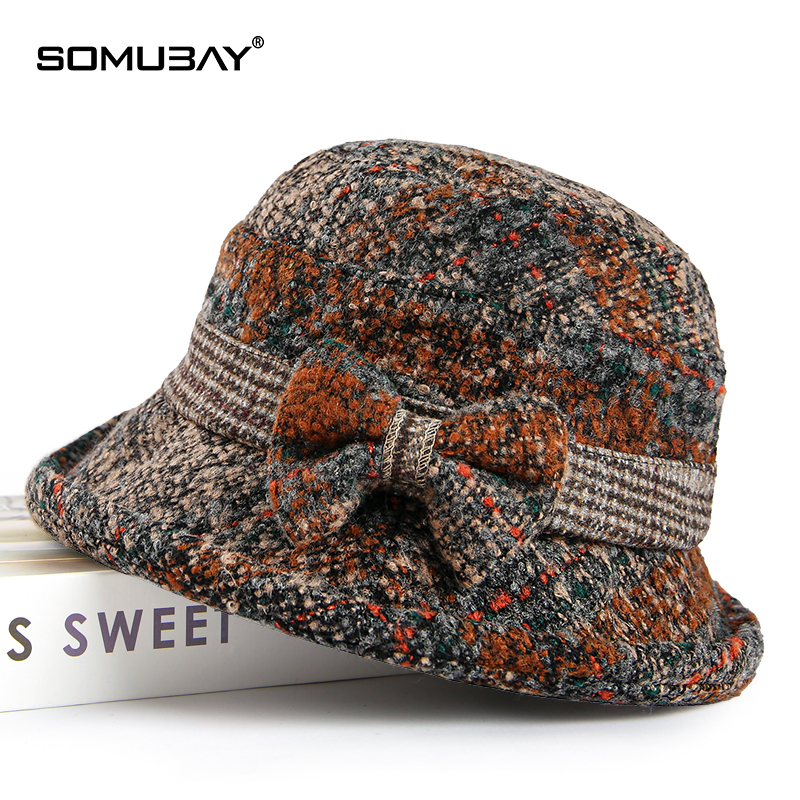 妈妈帽子女秋冬毛呢保暖盆帽