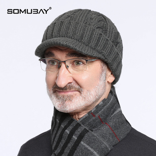 中老年人帽子男冬季 爸爸帽老头爷爷户外棉帽保暖加厚针织毛线帽冬