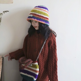 儿童帽子多巴胺彩色针织毛线女宝潮酷秋冬季 可爱毛绒保暖渔夫帽子