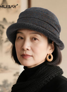 中年妈妈帽子女秋冬休闲老人奶奶渔夫帽中老年人冬天保暖气质盆帽