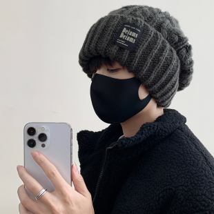 帽子男士秋冬毛线帽保暖百搭套头冷帽宽松大头围显脸小针织包头帽
