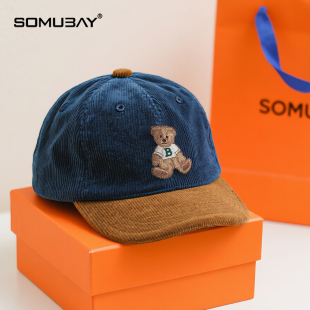 宝宝帽子春秋棒球帽男女童鸭舌帽亲子款拼色可爱灯芯绒冬天保暖帽