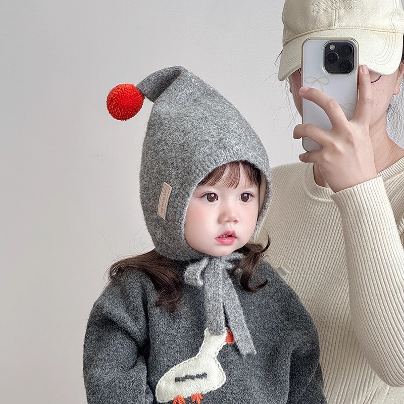 尖顶针织护耳帽男女宝宝毛线帽