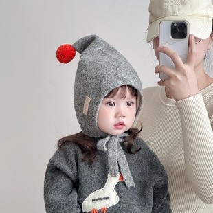 儿童帽子冬天毛线帽可爱洋气尖顶针织护耳帽男女宝宝加厚保暖防风
