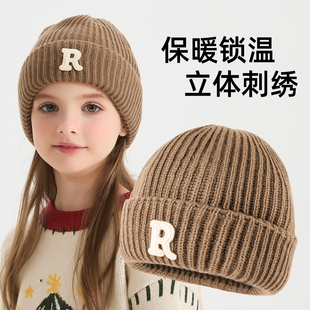 儿童R标毛线帽秋冬针织帽女童保暖冷帽男童百搭防寒护耳新款帽子