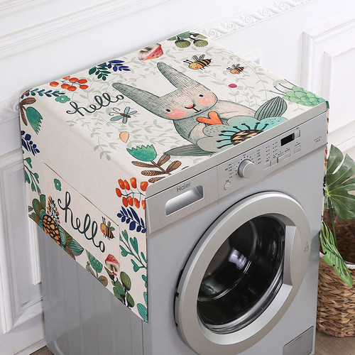 防水棉麻布艺滚筒洗衣机盖布冰箱