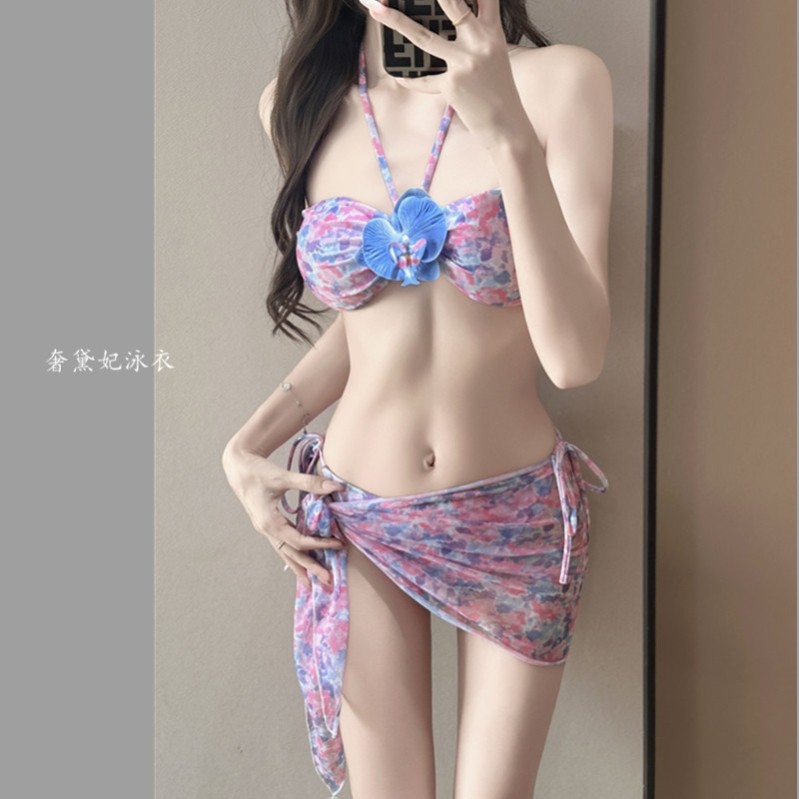 泰式bikini比基尼分体三件套海边度假网红拍照百搭游泳衣女辣妹女