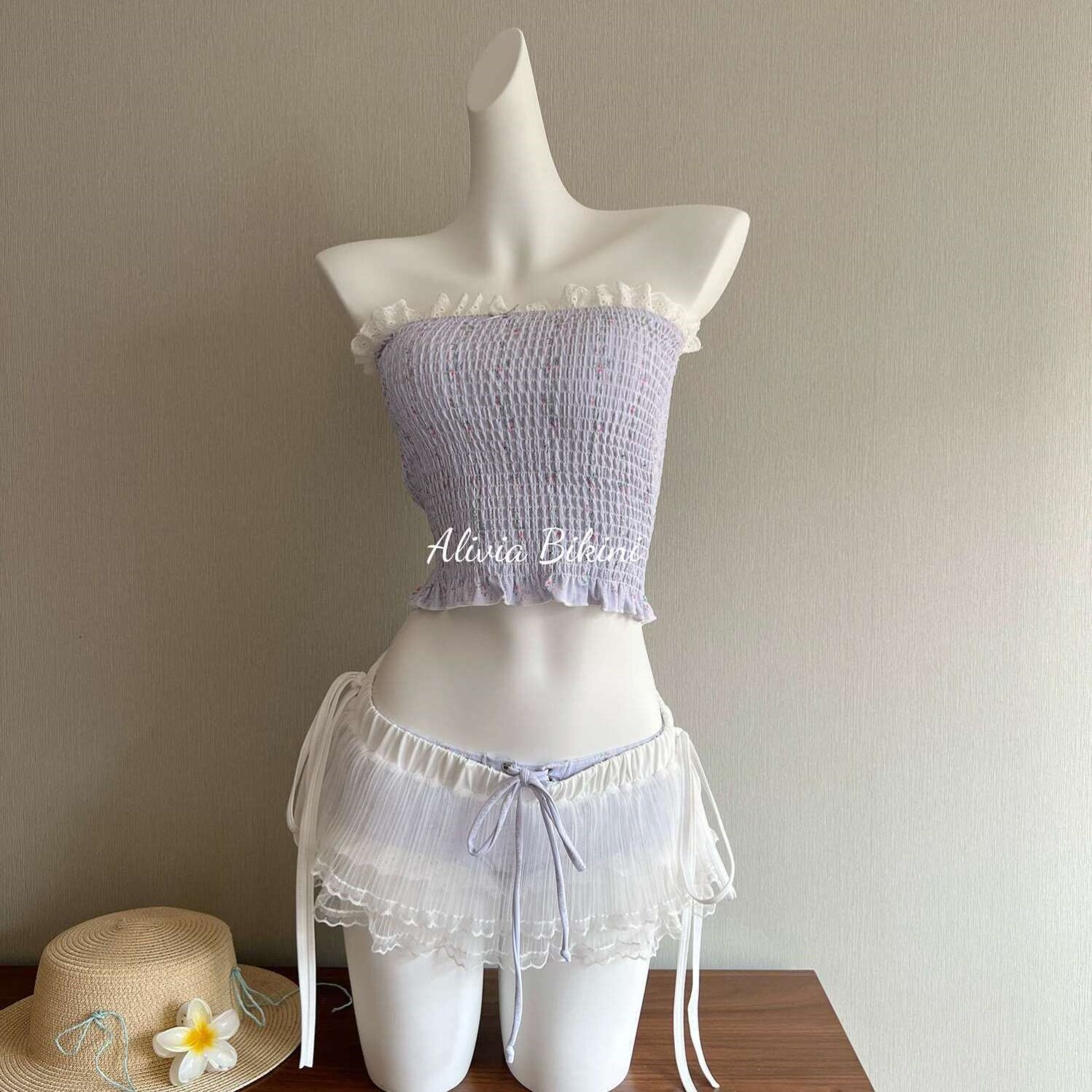 【甜心雪莉】蕾丝碎花甜美比基尼显瘦度假风泳衣海边温泉泳衣女