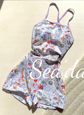 Sea’da【紫色花园】新款碎花显瘦遮肉平角游泳专业竞速连体泳衣