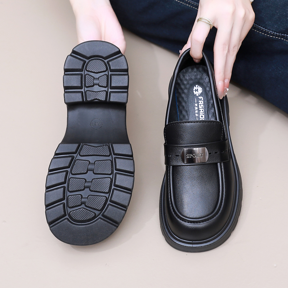 2025新款复古英伦风粗跟休闲一脚蹬乐福鞋正装增高皮鞋女款单鞋