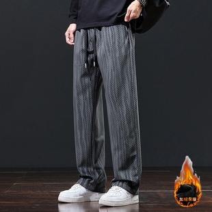 秋冬季美式扎染加绒休闲裤男士潮牌宽松直筒裤子商务休闲高街长裤