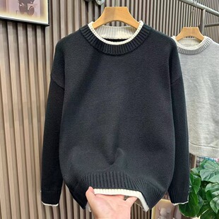 假两件灰色毛衣男款秋冬季高级感韩系内搭针织衫cleanfit保暖外套