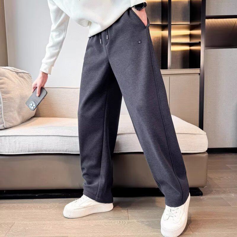 高级感重磅卫裤男潮牌运动裤冬季加绒加厚休闲裤2025新款直筒长裤