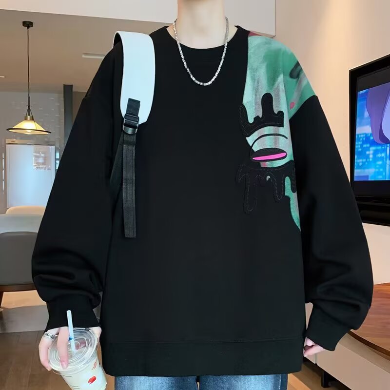 圆领卫衣男秋冬季新款时尚休闲无帽上衣ins简约高街潮牌男装外套