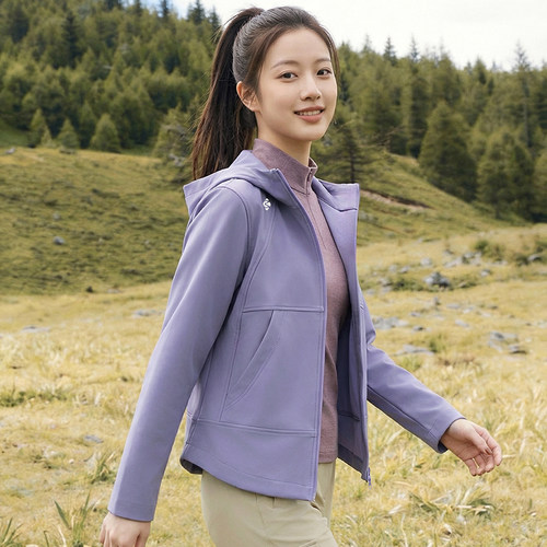 软壳衣冲锋衣女新款跑步防风外套户外运动登山服运动夹克连帽宽松