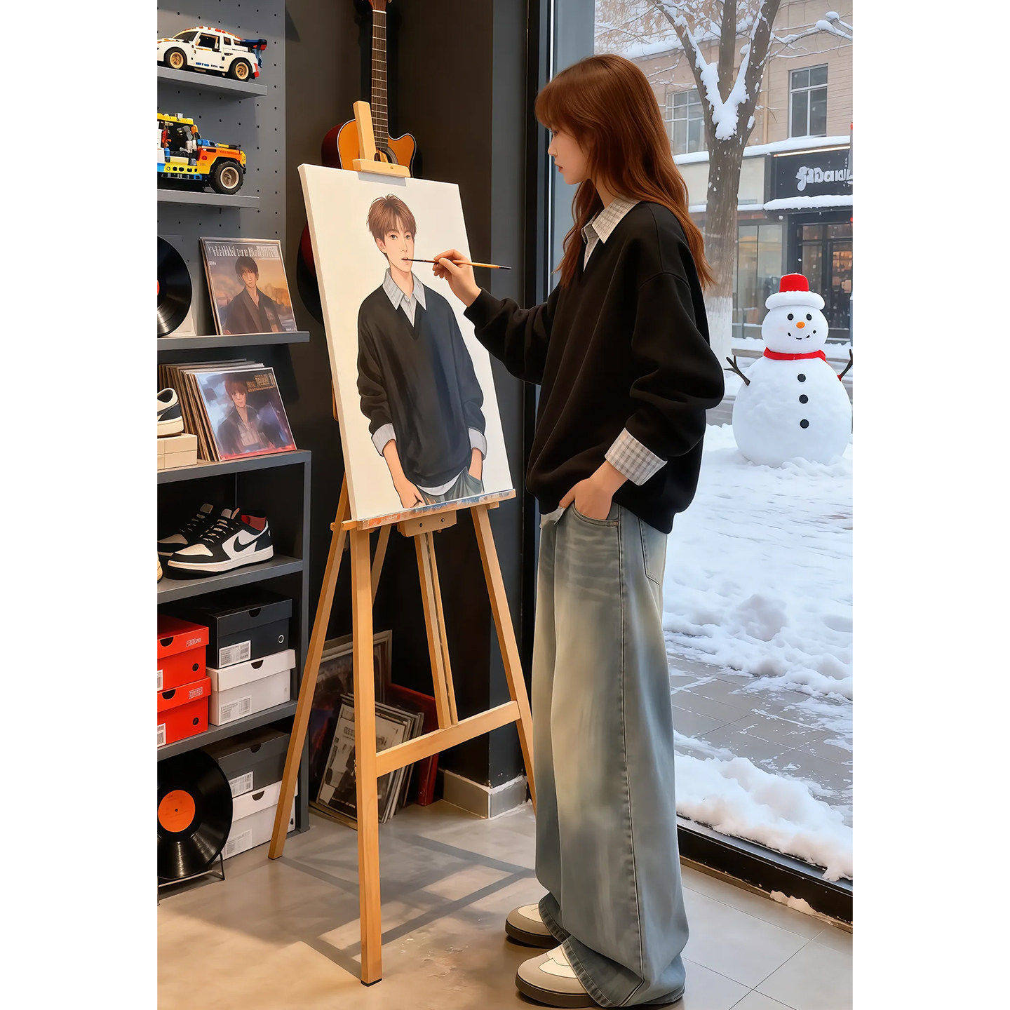 美式复古重磅格纹假两件卫衣男女春秋季撞色拼接polo长袖翻领上衣