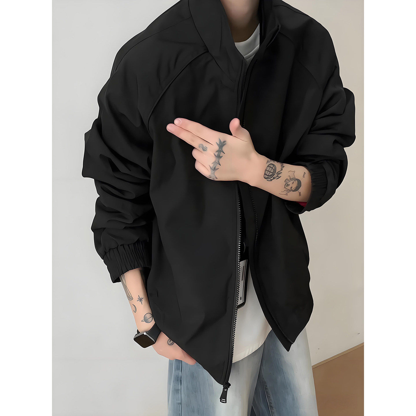 黑红撞色飞行夹克男款春季美式拼接工装外套高级感痞帅立领棒球服