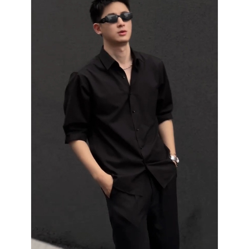 英伦雅痞男装五分袖衬衫