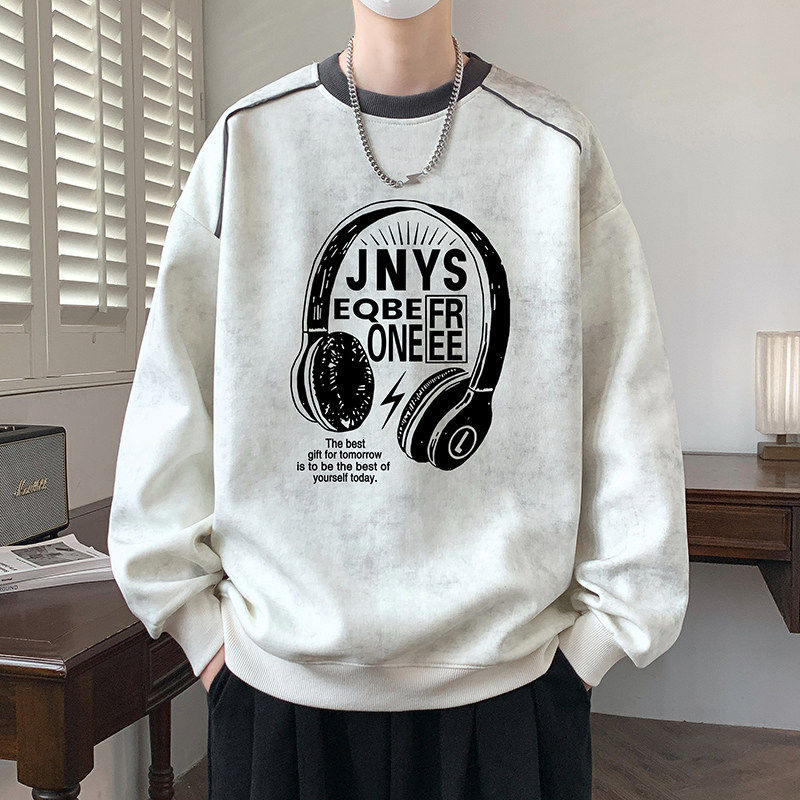 春秋款圆领厚棉T男孩初中学生帅气长袖T恤青少年大童秋装宽松上衣