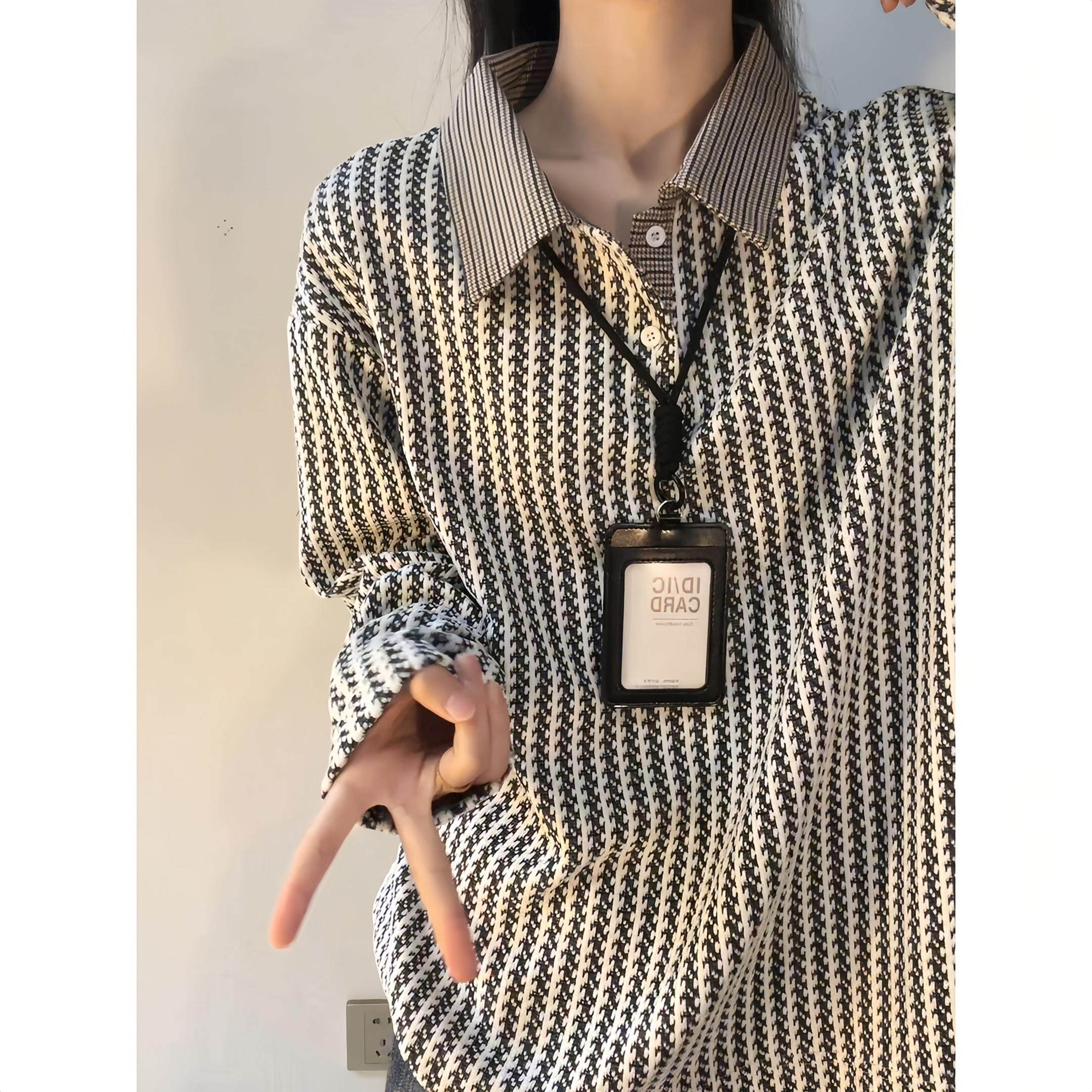 鱼骨纹正肩卫衣男女款秋冬季千鸟格拼接长袖polo衫美式内搭打底衫