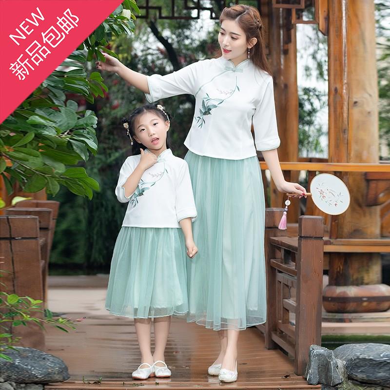 2019夏a装新款民族风母女亲子装复古中国风连衣裙改良唐装茶服套在类目 女装/女士精品, 套装/学生校服/工作制服, 职业女裙套装中 - 来自Buy2taobao.com提供专业的淘宝代购服务