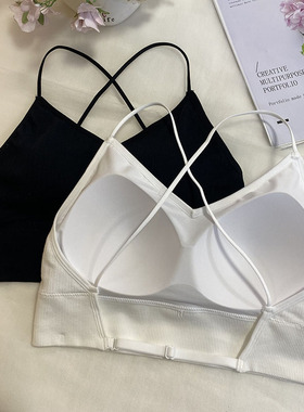 古妃34008薄款交叉带美背内衣女固定杯性感百搭透气少女抹胸背心