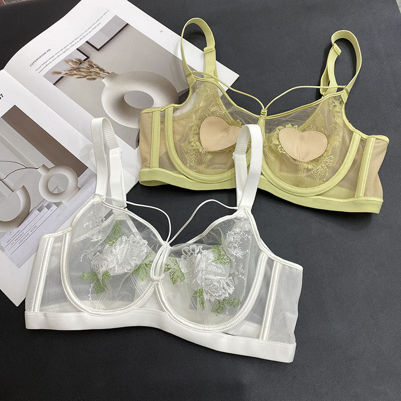 超薄兔耳朵大胸显小内衣女收副乳聚拢舒适透气性感刺绣美背文胸罩