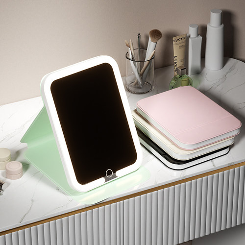 带led灯折叠便携化妆镜台式桌面可立学生宿舍家用镜子智能美妆镜