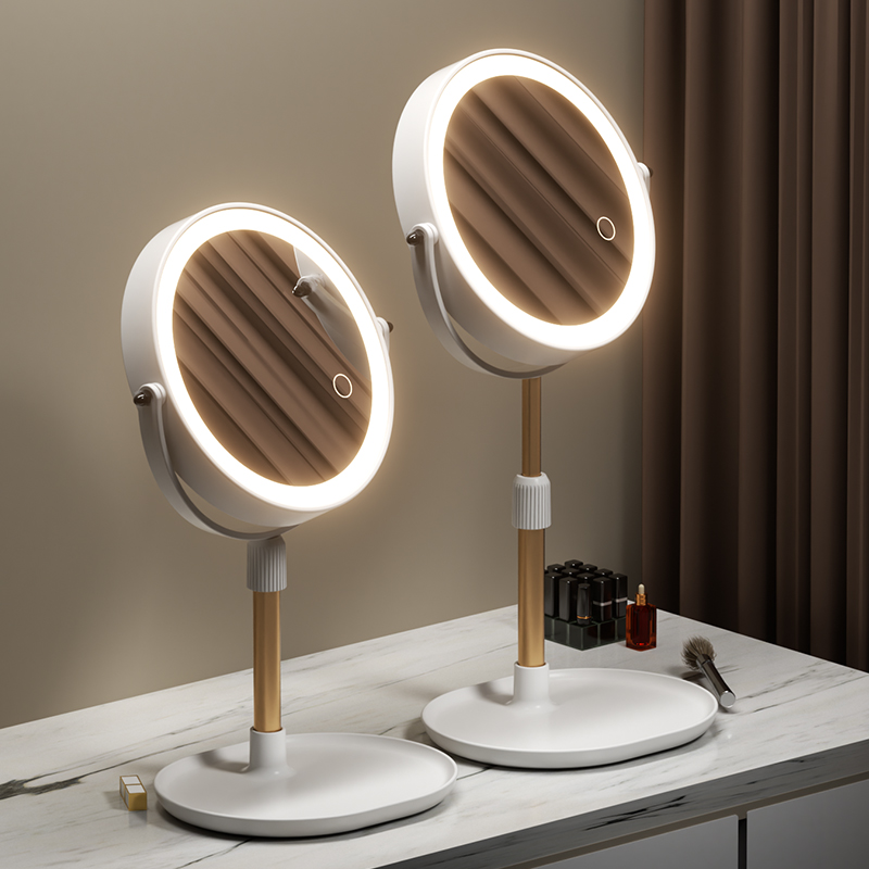 带led灯台式智能美妆家用卧室镜子化妆镜桌面可立升降便携随身镜