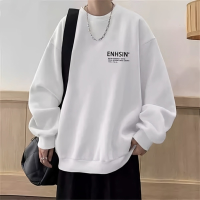 加绒加厚卫衣男士秋冬季港风内搭打底衫青少年宽松休闲无帽外套潮