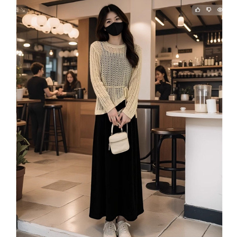 秋装搭配一整套女装小香风镂空针织罩衫收腰显瘦吊带连衣裙两件套,女装/女士精品,时尚套装,淘宝优惠券,粉丝福利购,淘宝优惠卷