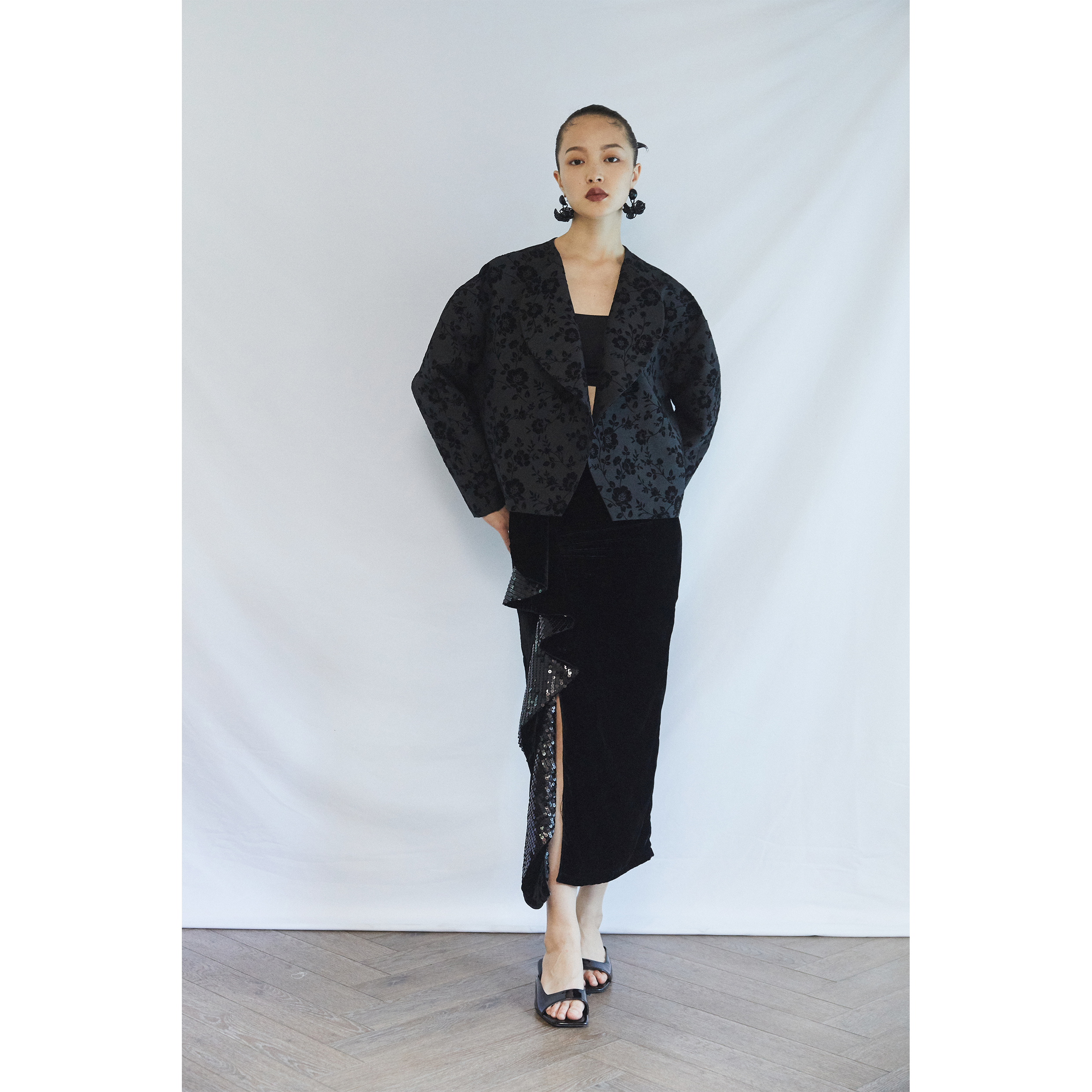 原创设计师亮片复古风丝绒半身裙