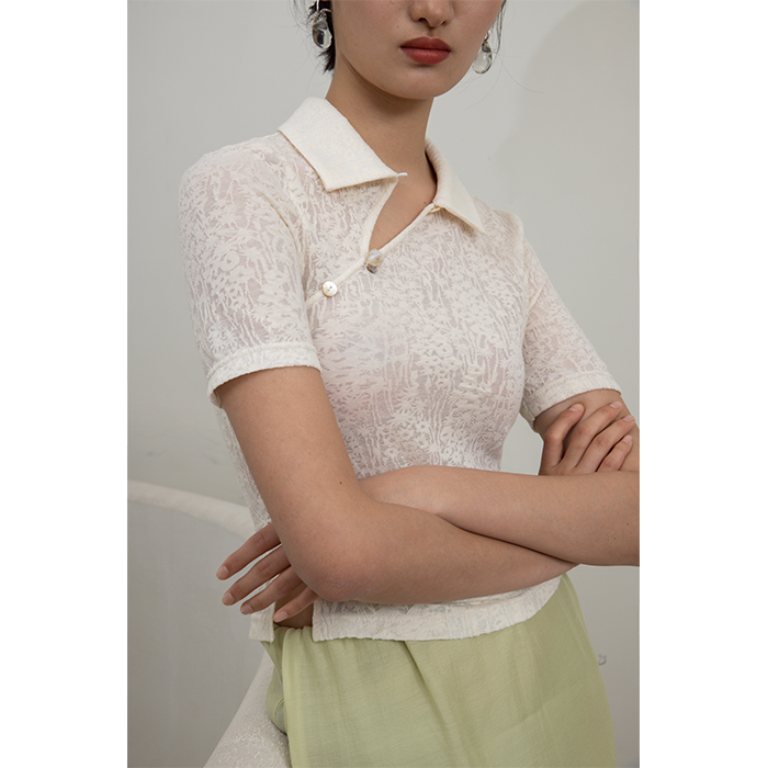 蓝点原创设计师镂空针织短袖