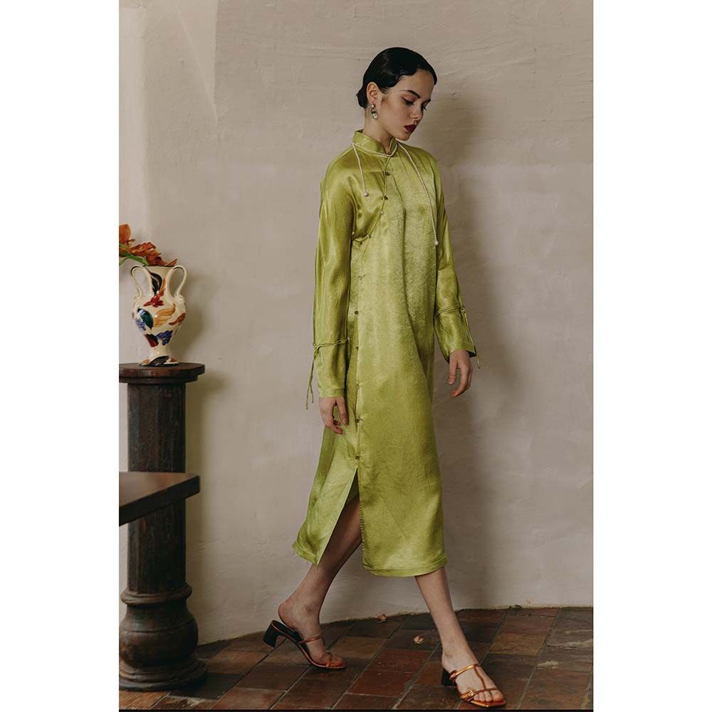 PaleBlueDot蓝点·醋酸褶皱新中式复古手工旗袍长袖连衣裙女春秋,女装/女士精品,连衣裙,淘宝优惠券,粉丝福利购,淘宝优惠卷