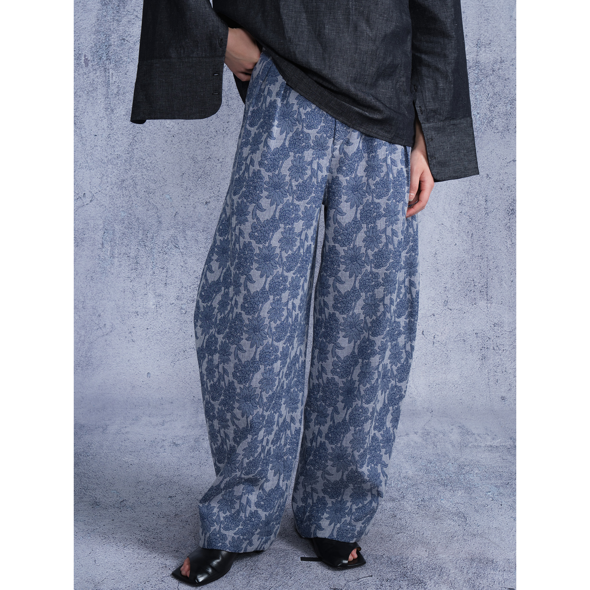 新中式蓝点长裤蓝色花