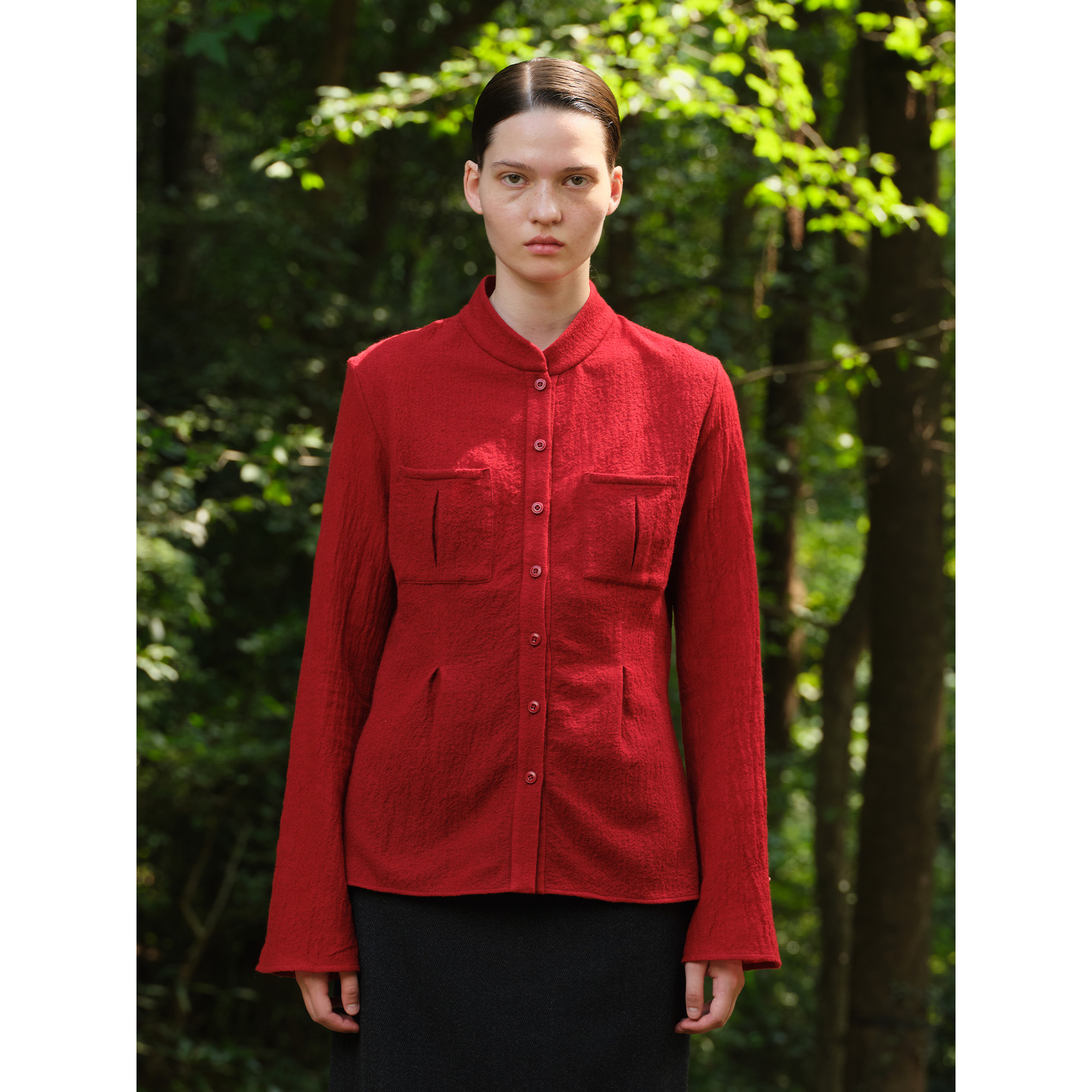 蓝点羊毛中山装高级感衬衫女外套