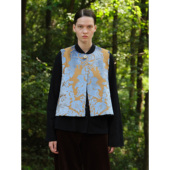 PaleBlueDot蓝点新中式 马甲女秋冬高级感提花剪绒圆领H版 廓形设计