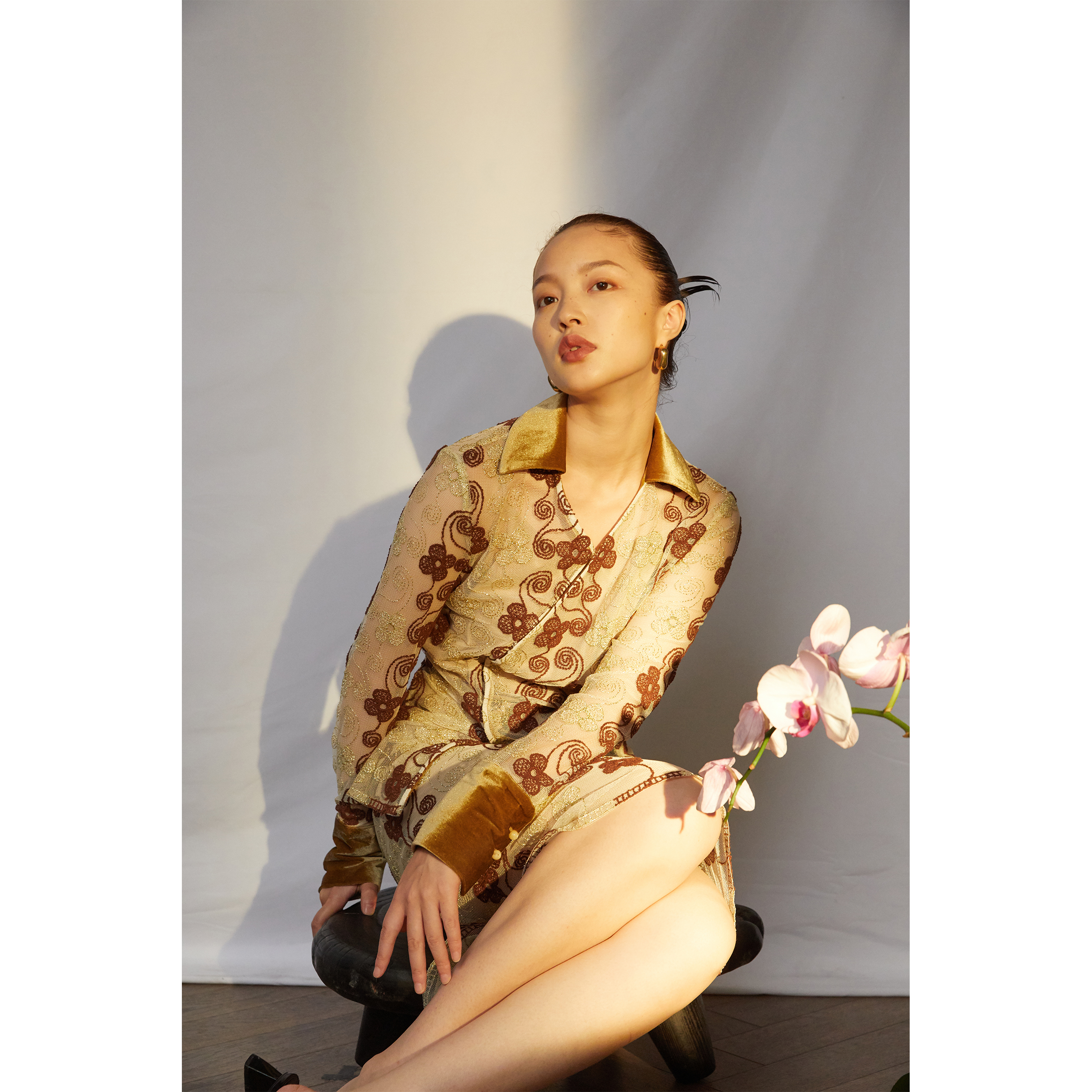 原创设计师风浮雕绣花丝绒半裙