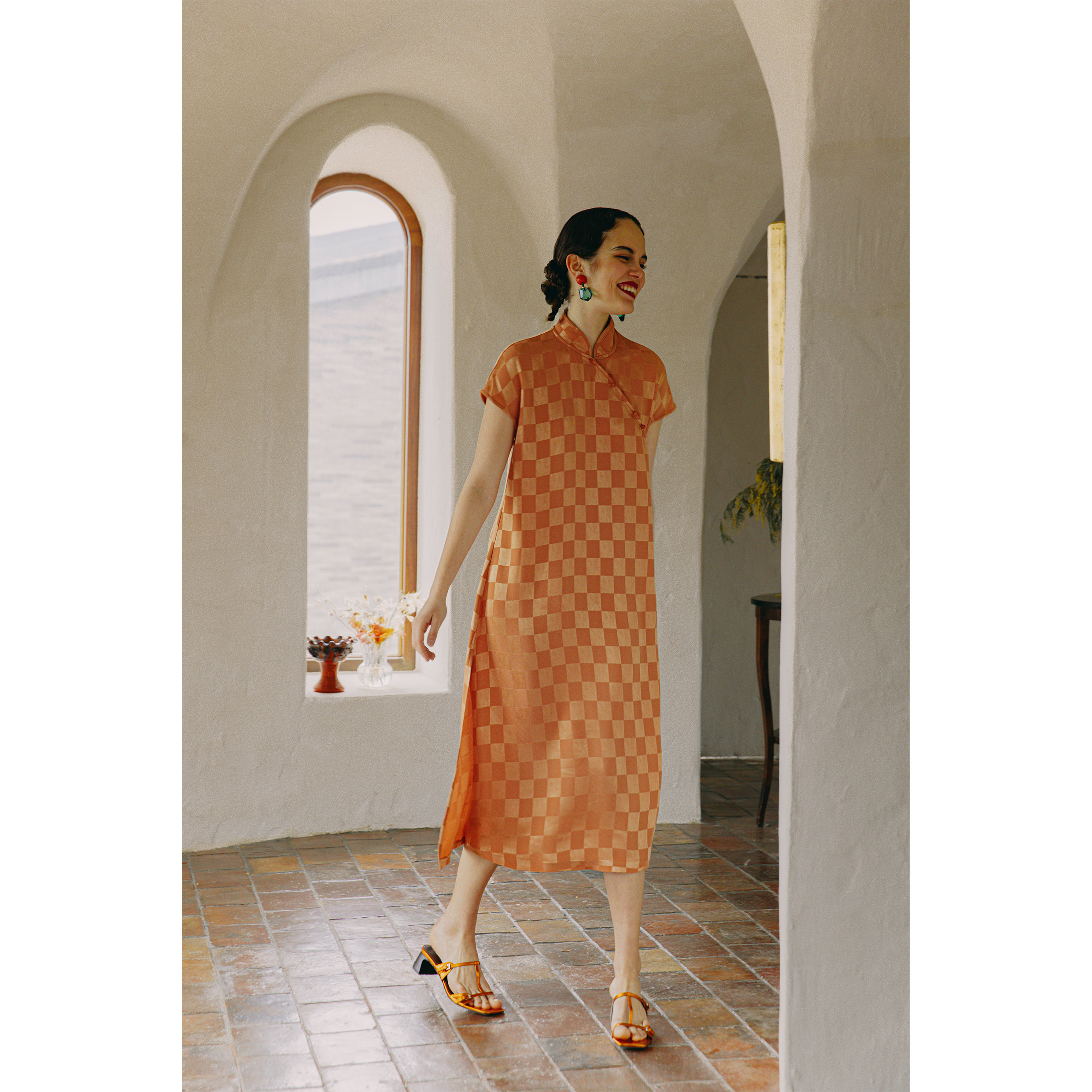 PaleBlueDot蓝点·新中式醋酸棋盘格连衣裙女夏季改良手工旗袍裙,女装/女士精品,连衣裙,淘宝优惠券,粉丝福利购,淘宝优惠卷