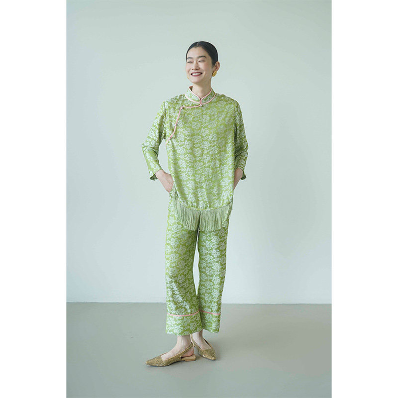 【一口价】蓝点·原创设计新中式绿粉提花流苏中式套装,女装/女士精品,时尚套装,淘宝优惠券,粉丝福利购,淘宝优惠卷